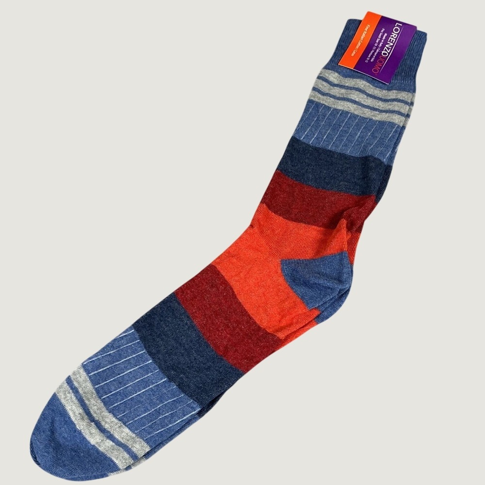 Lorenzo Uomo Fine Italian Cotton Men's Crew Socks 10-13 Multicolor Stripe NWT